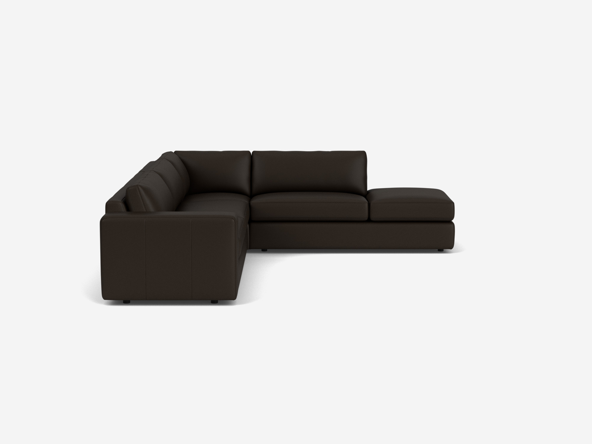 Black leather sectional sofa with right hand chaise side view